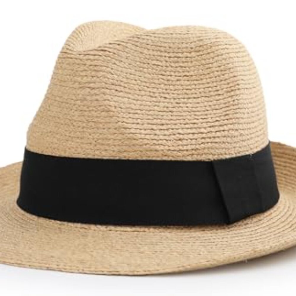 Raffia Straw Fedora Hat Packable Adjustable Class… - image 3